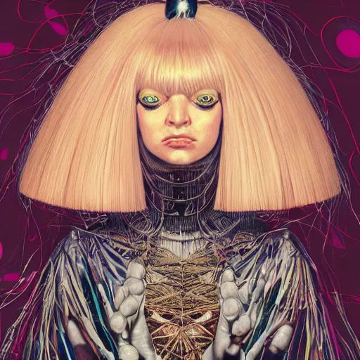 Prompt: portrait of crazy beautiful singer sia kate isobelle furler, ymmetrical, by yoichi hatakenaka, masamune shirow, josan gonzales and dan mumford, ayami kojima, takato yamamoto, barclay shaw, karol bak, yukito kishiro