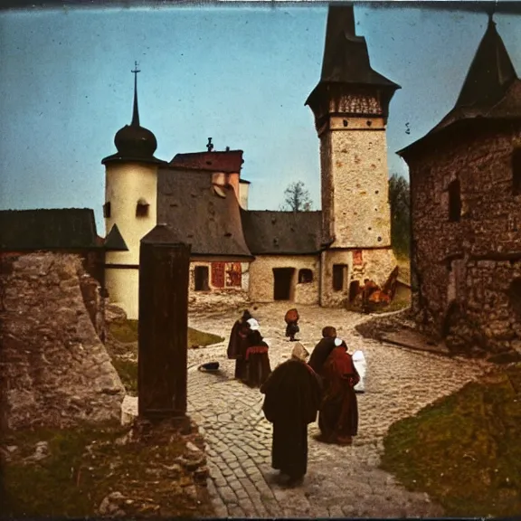 Prompt: color polaroid from 14 century medieval poland candid shot by Tarkovsky