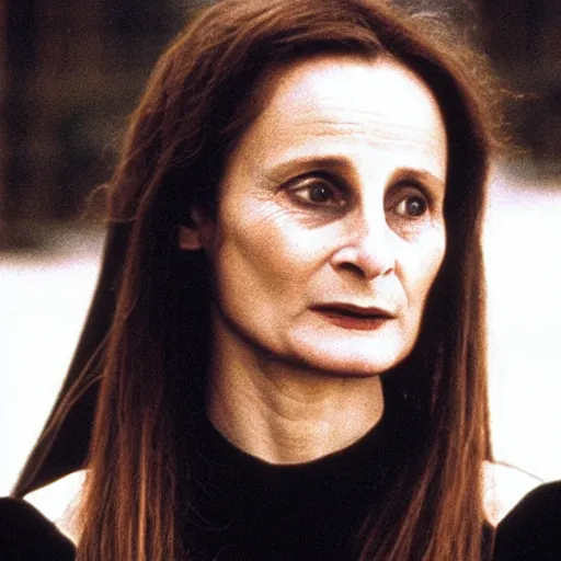 Image similar to Katrin Cartlidge as a goth college girl witch