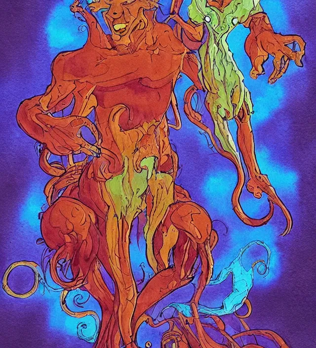 Prompt: a watercolor ink painting of scooby - doo as the primordial eldritch god of natural - disasters in the style of jean giraud in the style of moebius trending on artstation deviantart pinterest detailed realistic hd 8 k high resolution