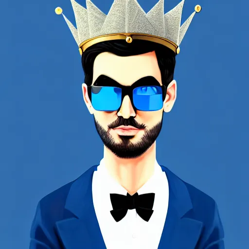 Image similar to rich businessman wearing an expensive blue crown and black shades , digital painting , digital art , artstation , devian art , 4k , HD