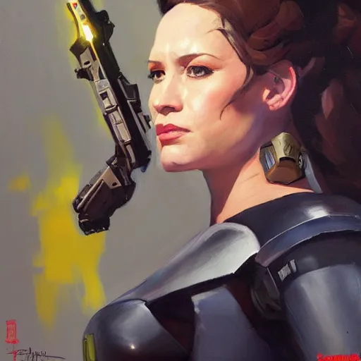 Prompt: greg manchess portrait painting of partially armored leia organa as overwatch character, medium shot, asymmetrical, profile picture, organic painting, sunny day, matte painting, bold shapes, hard edges, street art, trending on artstation, by huang guangjian and gil elvgren and sachin teng