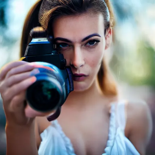 Image similar to ultrawide photo shot of a women, photography