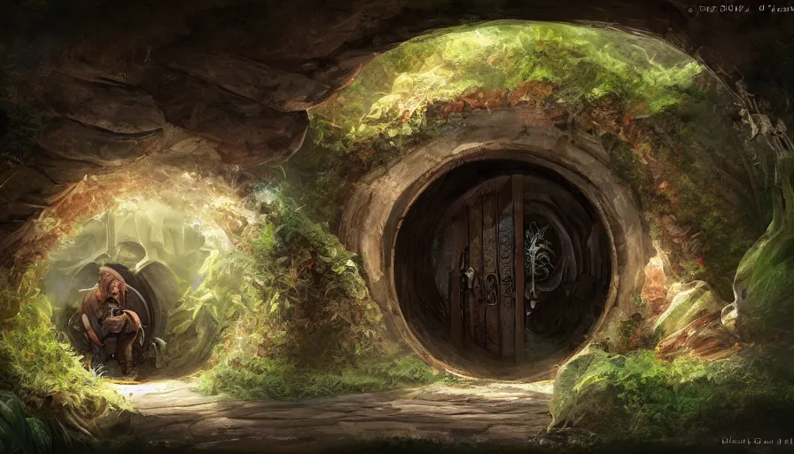 Image similar to concept art of the inside of a hobbit - hole, digital art, trending on artstation