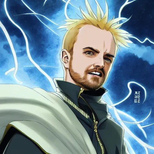 Image similar to portrait of jesse pinkman wielding the element of storm magecraft, wind, anime fantasy illustration by tomoyuki yamasaki, kyoto studio, madhouse, ufotable, trending on artstation