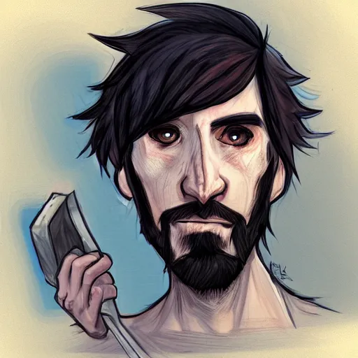 Image similar to Asmongold, twitch streamer, rough sketch by Loish