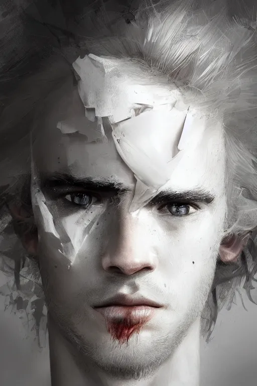 Image similar to blonde wild hair man, black eye - patch, close - up portrait, plain white tshirt, powerfull, intricate, elegant, volumetric lighting, scenery, digital painting, highly detailed, artstation, sharp focus, illustration, concept art, ruan jia, steve mccurry