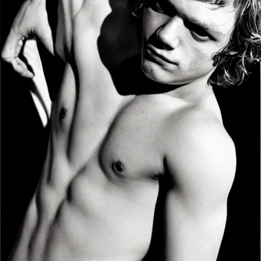 Image similar to evan peters showing his arm pits, by nan goldin, by larry clark, by terry richardson, fashion, vman magazine