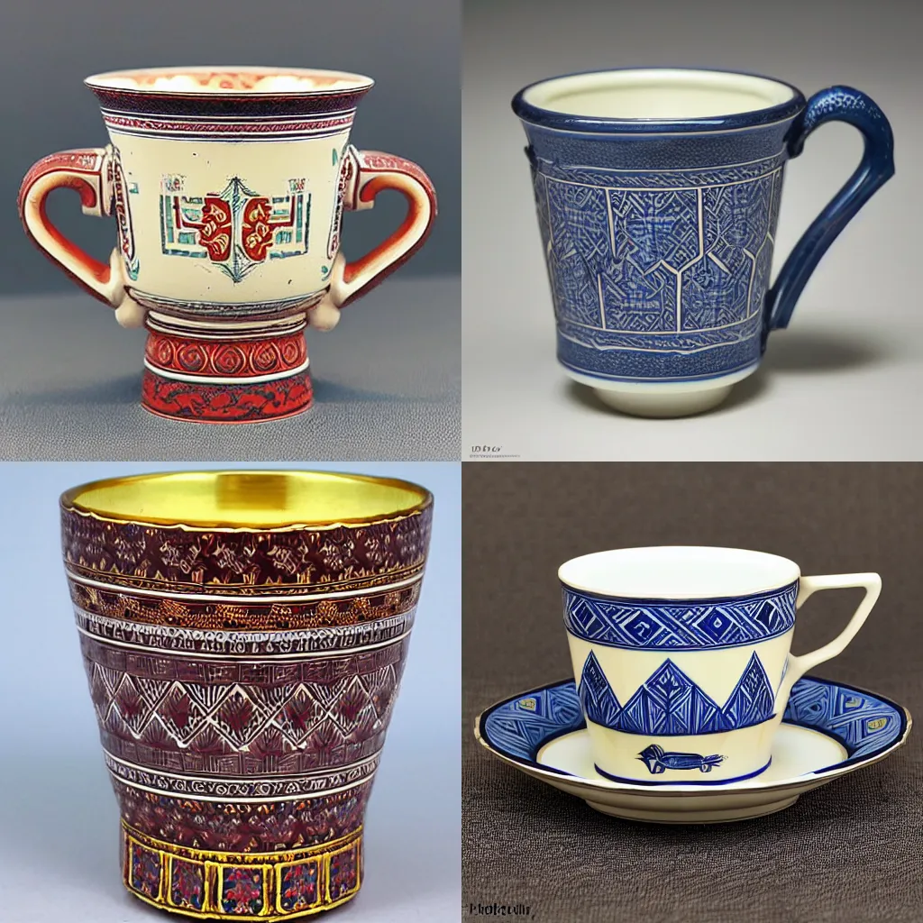 Prompt: traditional russian gzhel pattern cup, photo