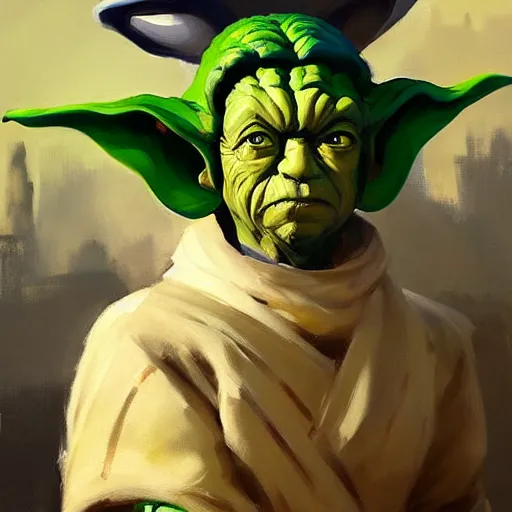 Prompt: greg manchess portrait painting of yoda as overwatch character, medium shot, asymmetrical, profile picture, organic painting, sunny day, matte painting, bold shapes, hard edges, street art, trending on artstation, by huang guangjian and gil elvgren and sachin teng