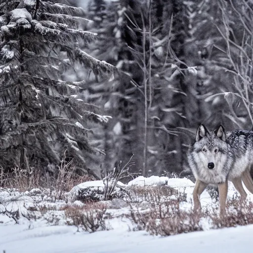 Image similar to grey wolf in snowy area hunting with the pack