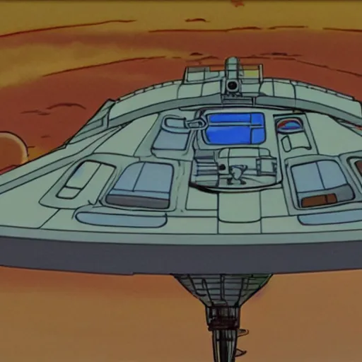 Image similar to starship enterprise in a ghibli film