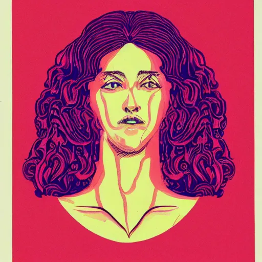 Prompt: a risograph of a beautiful woman, symmetrical