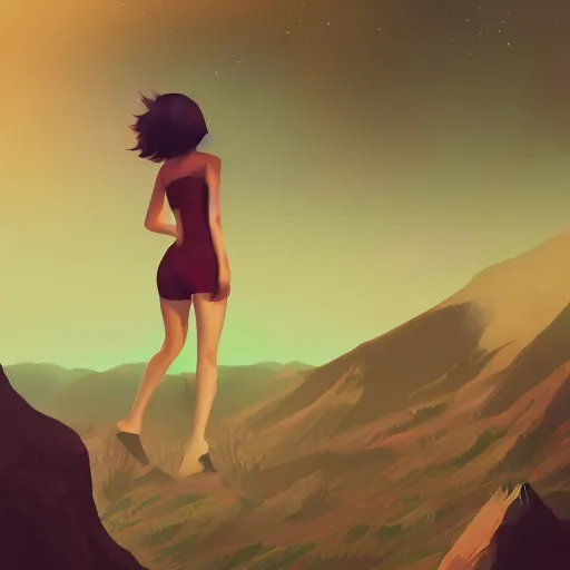 Image similar to photo of woman outside inspired by lois van baarle, background mountains, 8 k