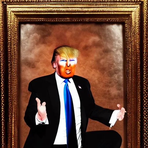 Image similar to hyperrealistic!! Donald Trump black metal portrait, 8K, Cinematic lights