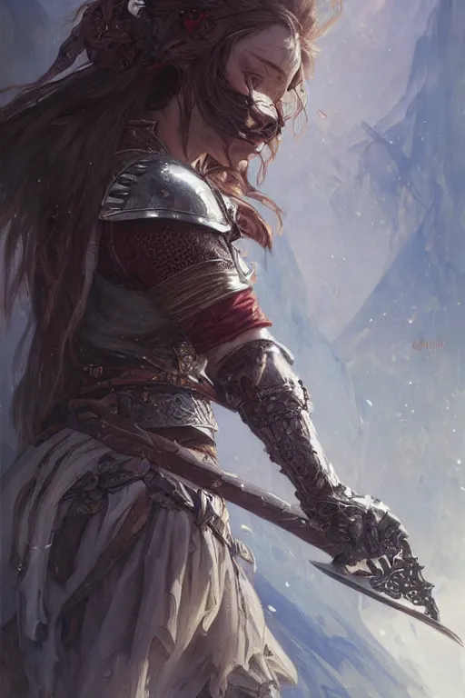 Image similar to a female medieval berserker, D&D, fantasy, intricate, highly detailed, digital painting, artstation, concept art, smooth, sharp focus, illustration, art by artgerm and greg rutkowski and alphonse mucha