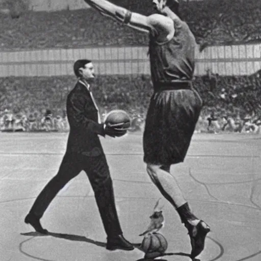 Image similar to hitler playing basketball, realistic, detailed