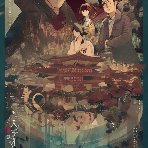 Image similar to poster for the film called the once apon a time in japan, 8 k, hd, dustin nguyen, akihiko yoshida, greg tocchini, greg rutkowski, cliff chiang