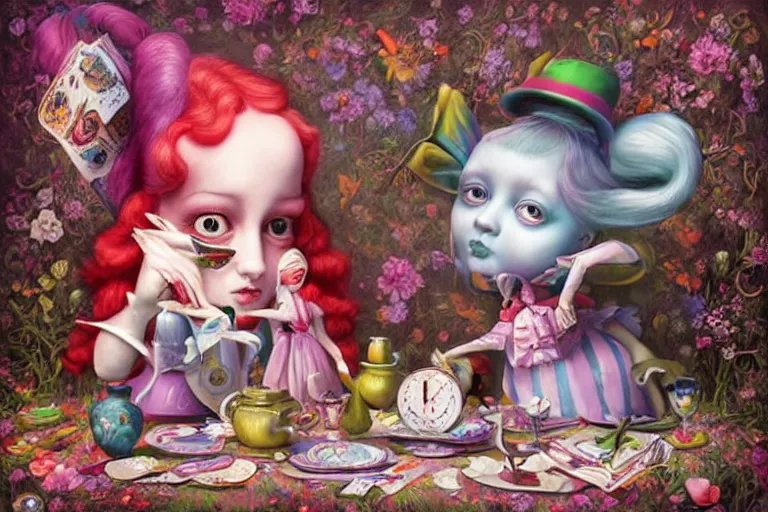 Image similar to colorful cute alice in wonderland by mark ryden, octane, insanely detailed