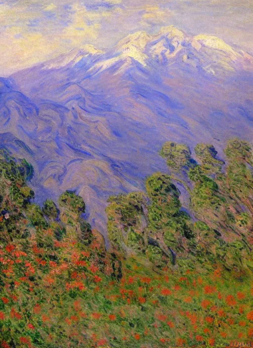 Prompt: a landscape of the andes mountain range of santiago de chile impressionist painting by monet