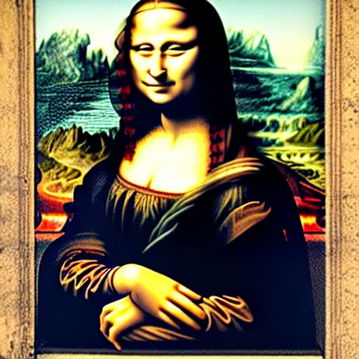 Prompt: Mona Lisa. street art by Banksy