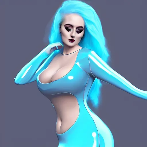 Prompt: curvy feminine hot goth cutie in a sublime elegant polished white latex neck-high gown with cyan trim and latex leggings, thin waist, cgsociety, photorealistic, comfy ambience, idealistic, 16k, smooth, sharp focus, trending on ArtStation, volumetric lighting, fully clothed, worksafe