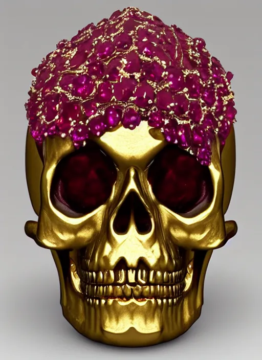 Image similar to ornate gothic gold skull realistic 3 d covered in rubies