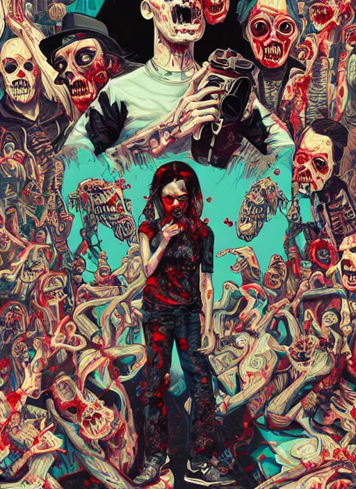 Prompt: zombie punk band poster, tristan eaton, victo ngai, artgerm, rhads, ross draws