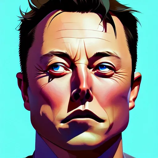 Image similar to portrait of a elon musk, artstation, cartoon, elegant, highly detailed, digital painting, concept art, smooth, sharp focus, illustration, art by studio ghibli, makoto shinkai, don bluth, fujita goro, jean giraud, atey ghailan, akihiko yoshida, tom whalen, anton fadeev 8 k