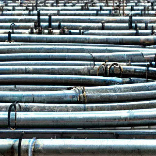 Prompt: the pipes of a chemical plant, color photo