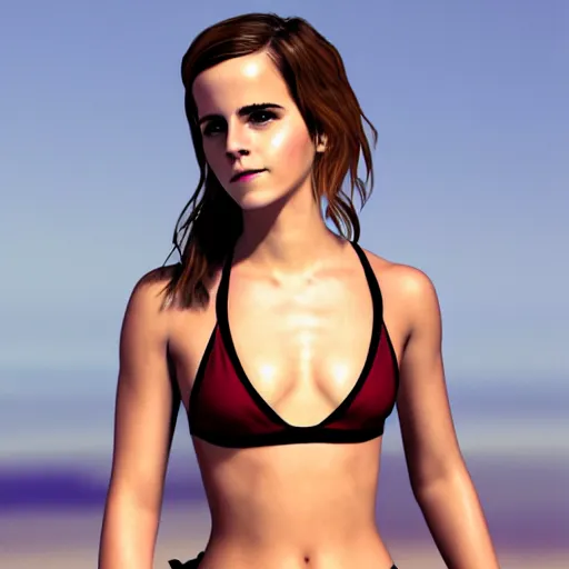 Image similar to Emma Watson in a bikini that looks like Eevee, hyper realistic, artstation, 8k resolution
