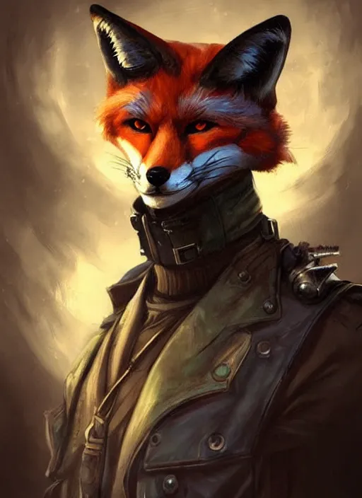 Image similar to dieselpunk fox, fantasy, art station, dramatic, concept art, portrait