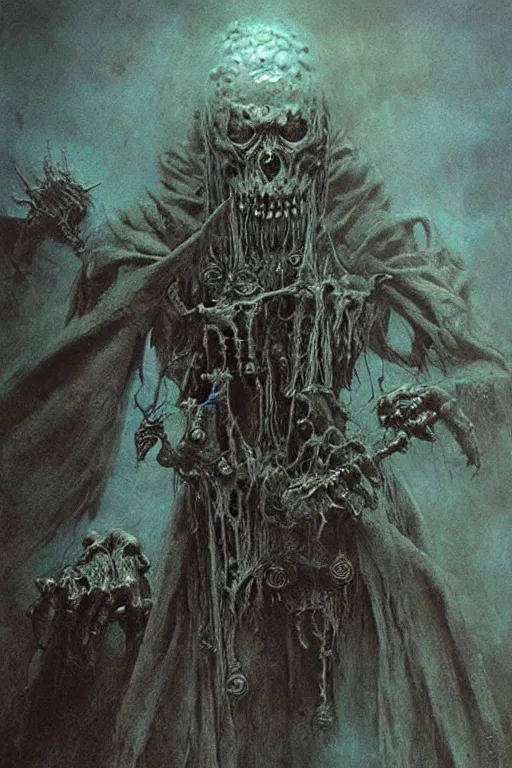 Image similar to warhammer 4 0 k occult necromancer by beksinski, high detail hyperrealistic