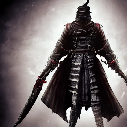 Image similar to Full body profile of Male Victorian Gothic Ninja, hd, intricate, bloodborne, 8k, digital art