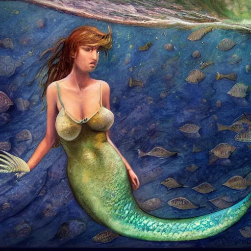 Image similar to scientist interacts with a mermaid, by jon foster