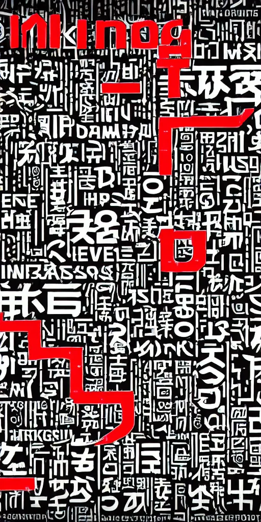 Image similar to a photo of a banner with symbols, cyberpunk logos of megacorporations, kanji and symbols, black white red, sci fi font, graphic design, 8 k, innate studio