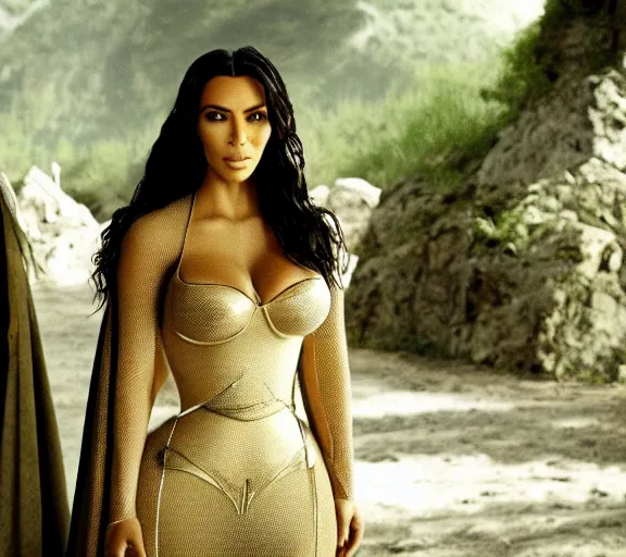 Image similar to a movie still of kim kardashian in the movie the lord of the rings