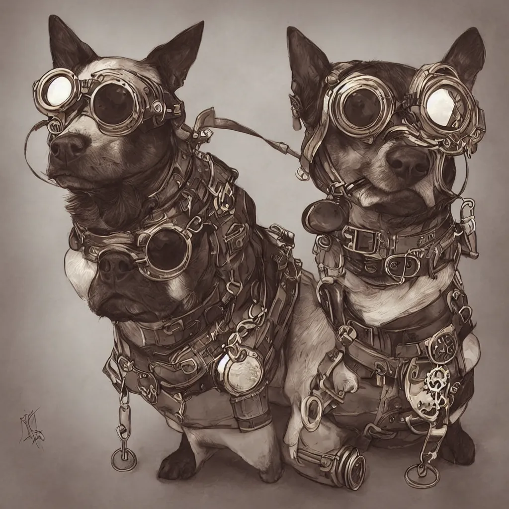 Prompt: a dog with steampunk googles, by ROSS tran