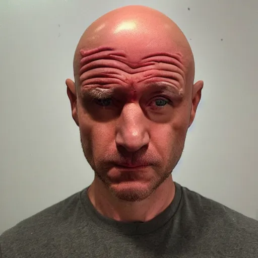 Prompt: bald man with a big cranium and throbbing veins
