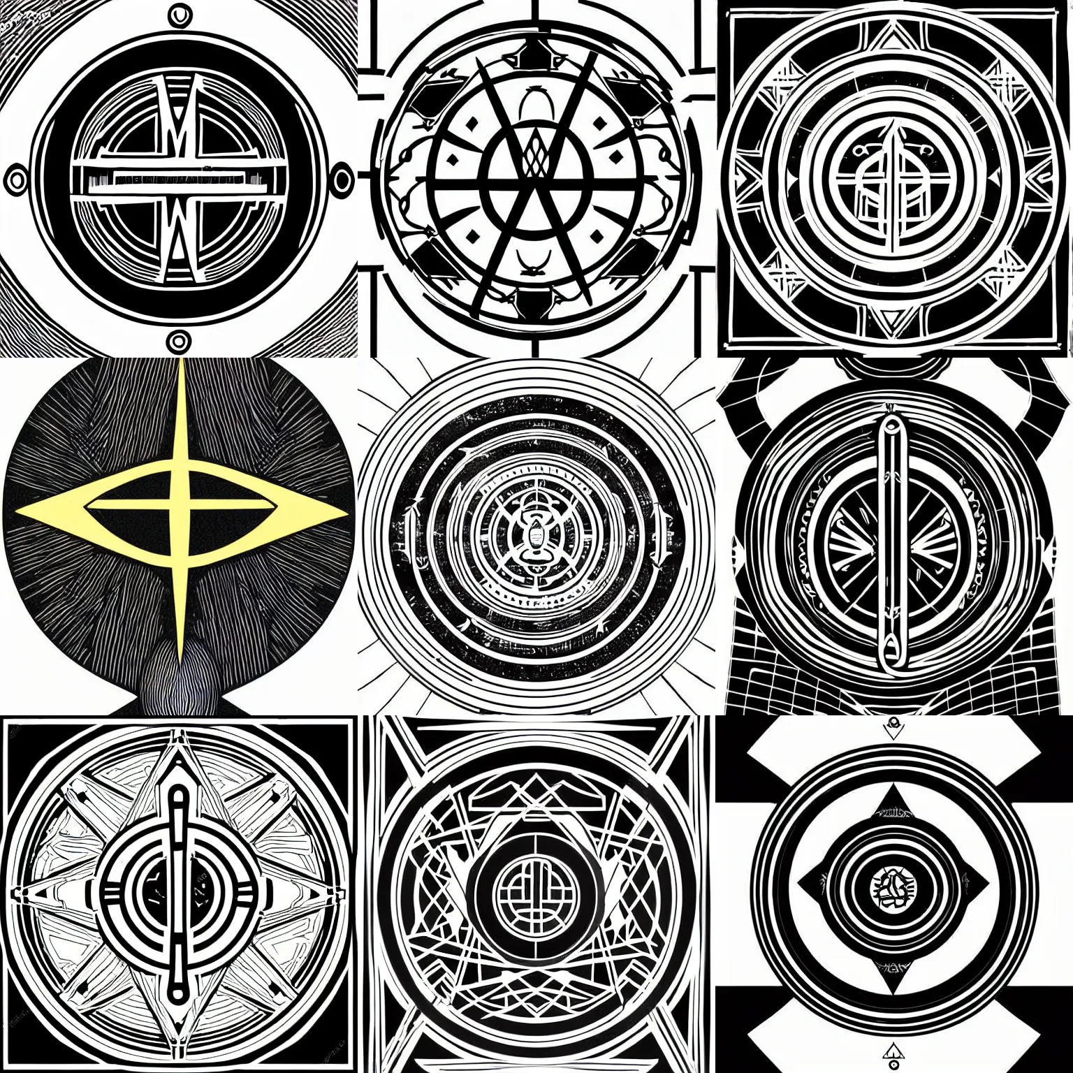 Prompt: black lineart symmetrical drawing modern style tarot digital art geometry, religious symbolism, expressive mark making consistent line width, halo of a circular Cybertron holy icon, halo for the saint of gladiators on a white background