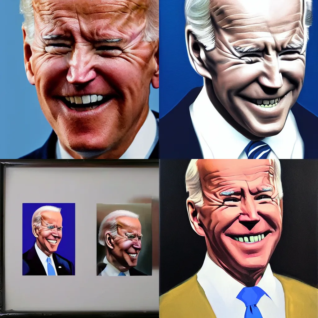 Prompt: Joe Biden winking and biting his lip oil on canvas