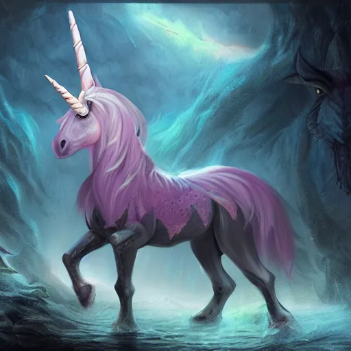 Prompt: an evil unicorn, fantasy art