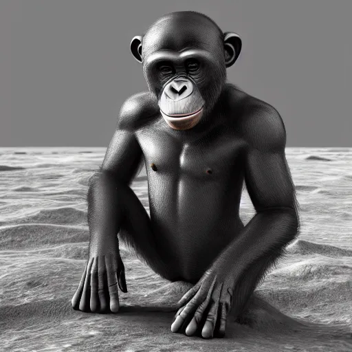 Image similar to 3 d rendering of a chimpanzee on the moon, artstation hd