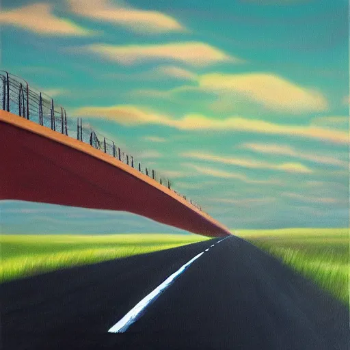 Image similar to depression highway, oil and acrylic on canvas, surrealism, high detail