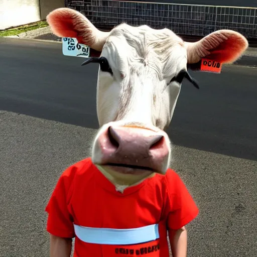 Image similar to mugshot of a cow dressed as an inmate