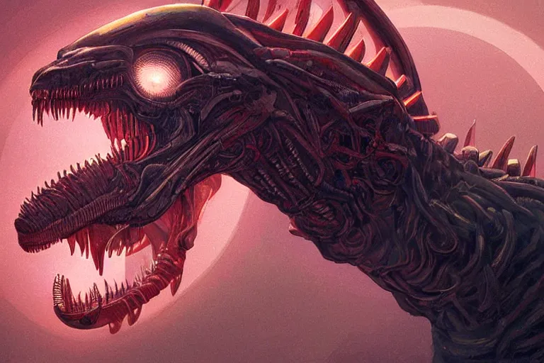 Prompt: a detailed tarot card of a futuristic cyborg velociraptor xenomorph and demogorgon hybrid, neon outline, mouth open in a terrifying roar, 8 k, artstation, art by greg rutkowski, pixiv