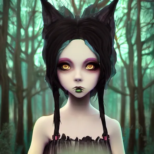 portrait of beautiful darkness witch 3D anime girl,, Stable Diffusion