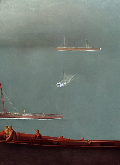 Prompt: titanic boat in 405 traffic jam Edward Hopper and James Gilleard, Zdzislaw Beksinski highly detailed