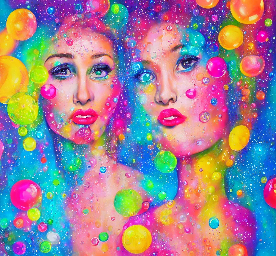 Prompt: beautiful woman, face, bubbles, bubble, watedrops, waterdroplets, acrylicpainting, acrylicpouring, painting, influencer