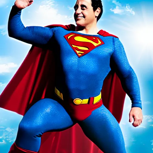 Image similar to danny devito as superman, photo, realistic, 8k